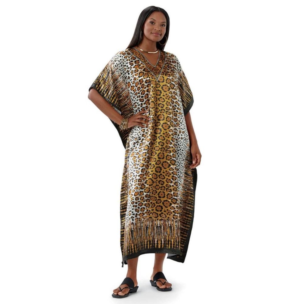 Safari Print Silky Long Caftan NEW One Size